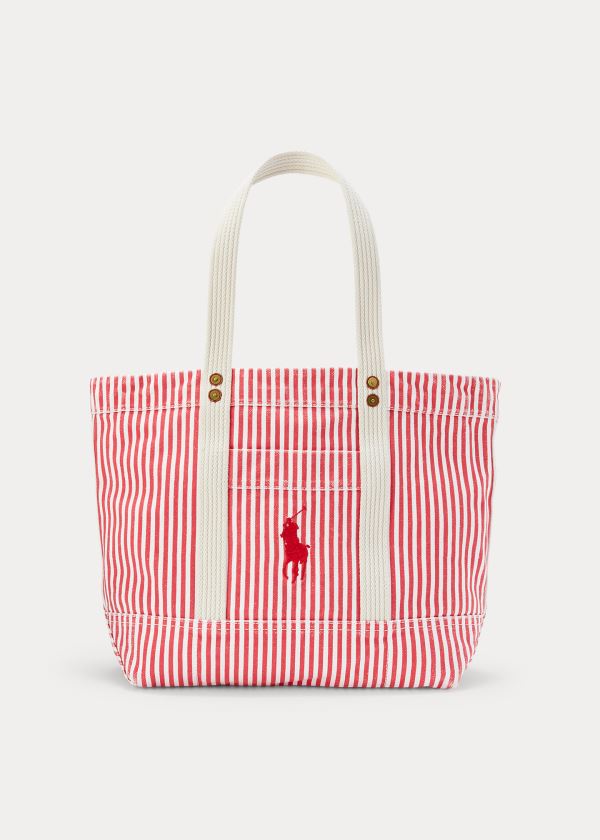 Women's Polo Ralph Lauren Canvas Striped Medium Tote Bags | 628195YUF